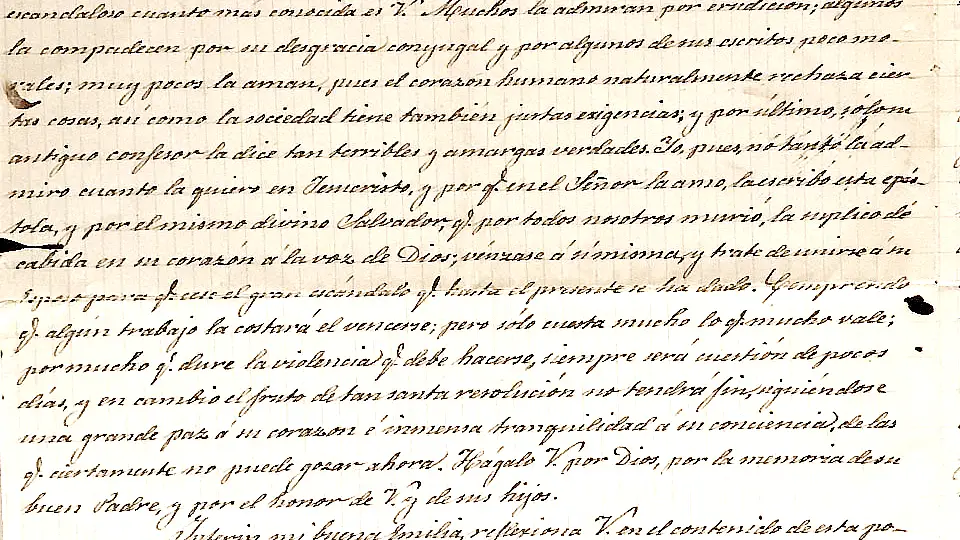 Fragmento de la carta del confesor a Pardo Bazán que se conserva en el Museo Lázaro Galdiano