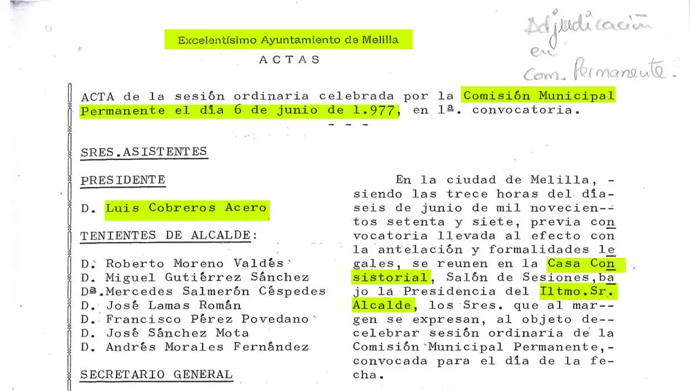 El acta de la sesión ordinaria celebrada por la Comisión Municipal Permanente está fechada el 6 de junio de 1977