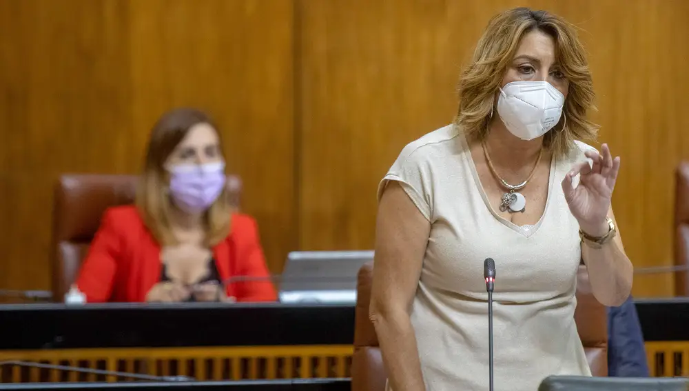 La secretaria general del PSOE,A, Susana Díaz, durante su intervención