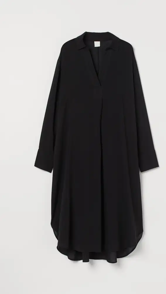 Vestido negro camisero con lyocell de H&M