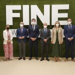 Inauguración de la feria FINE #WineTourismExpo. En la imagen (I a D), el director de la Feria de Muestras de Valladolid; Alberto Alonso, la representante de Turespaña; Blanca Pérez-Sauquillo, el consejero de Cultura y Turismo; Javier Ortega, el alcalde de Valladolid; Óscar Puente, el presidente del comité ejecutivo de la Feria de Muestras; Víctor Caramanzana, el vicepresidente de la Diputación de Valladolid; Víctor Alonso Monje, y la concejala de Cultura y Turismo del Ayuntamiento de Valladolid; Ana Redondo