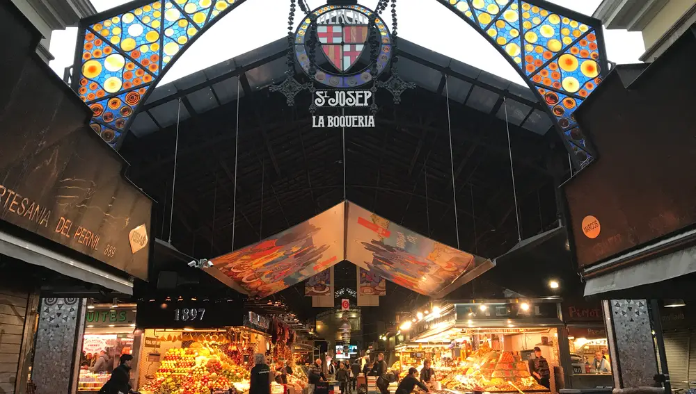 Entrada al Mercado de La Boqueria, en La Rambla.