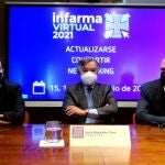 Los presidentes de los colegios oficiales de farmacéuticos de Madrid y Barcelona, Luis J. González y Jordi Casas, respectivamente, junto con el presidente de Interalia, Jorge Arqué