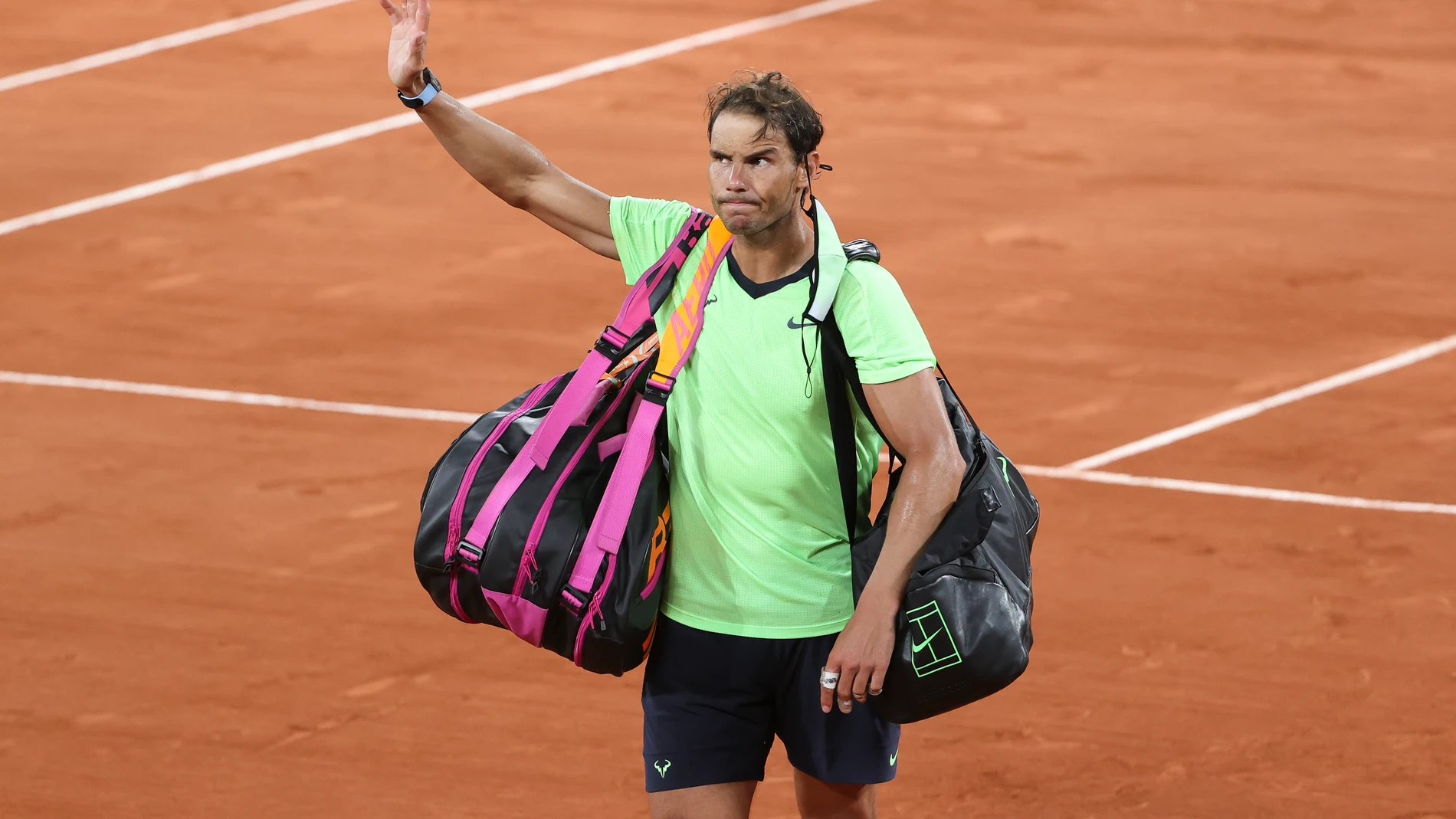 Rafael Nadal en un partido en Roland Garros