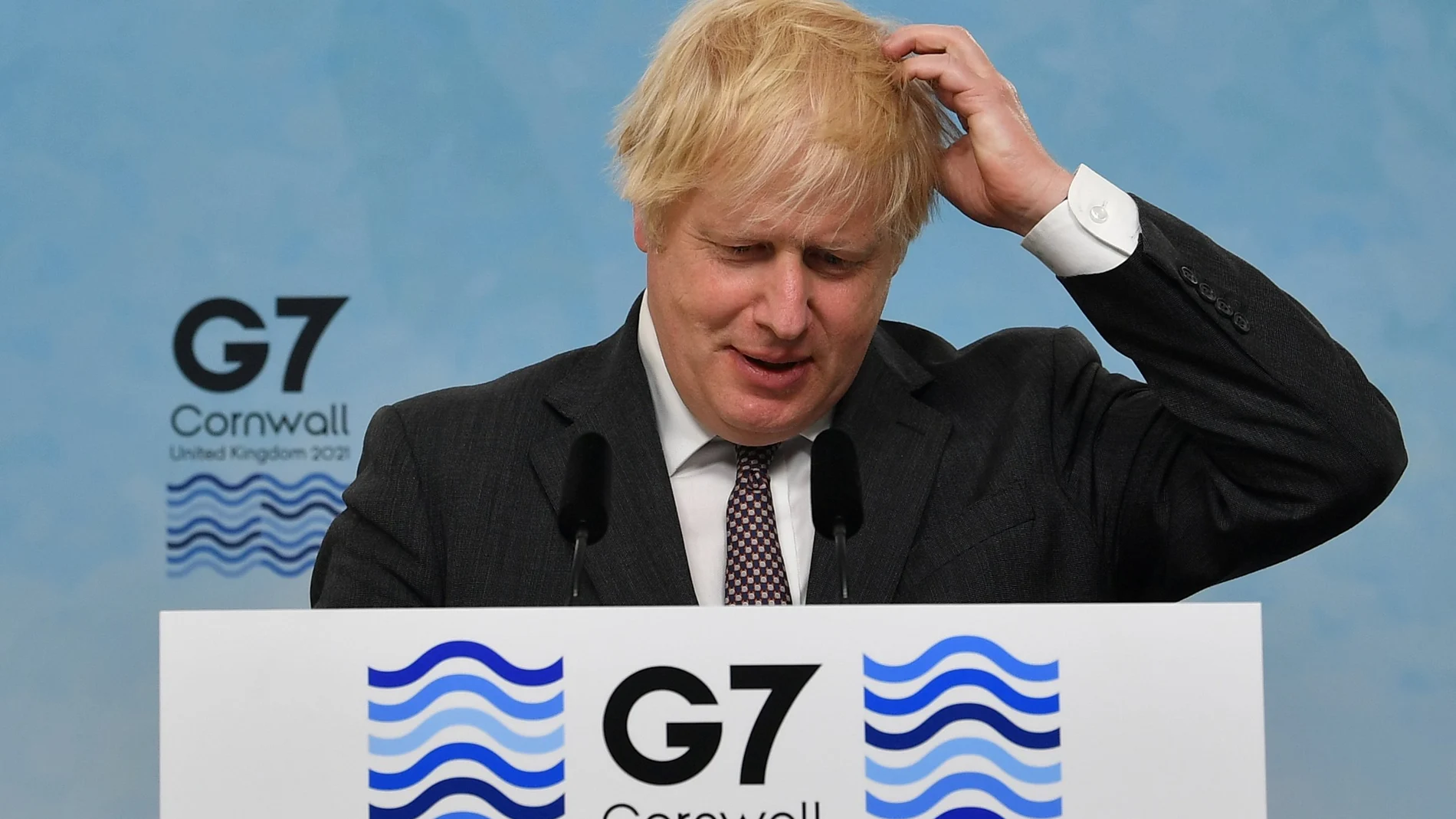 El primer ministro británico Boris Johnson en la clausura de la cumbre del G7. Reuters