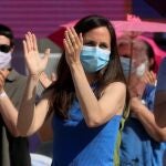 La ministra de Derecho Sociales, Ione Belarra, que será elegida con toda seguridad nueva secretaria general del partido, al inicio de la segunda y última jornada de la IV Asamblea de Podemos que ha comenzado con un homenaje a Pablo Iglesias, que renunció al cargo tras las elecciones en la Comunidad de Madrid. EFE/Fernando Alvarado