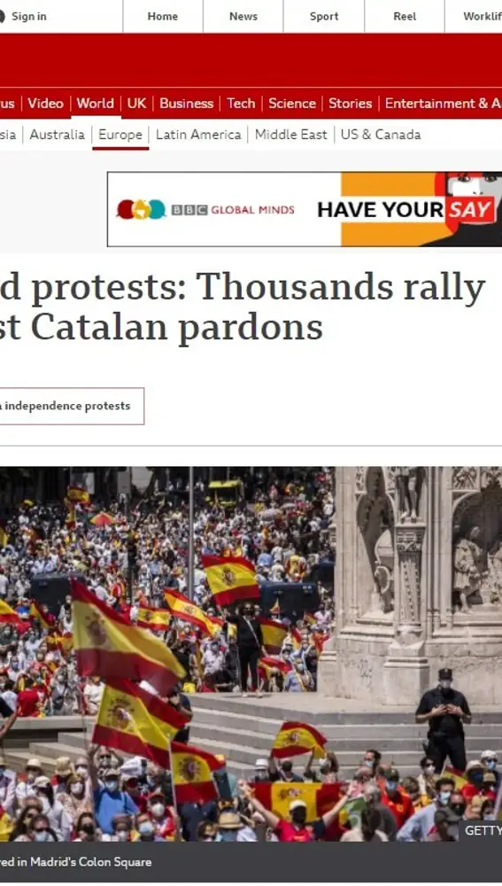 Así titula la BBC la protesta