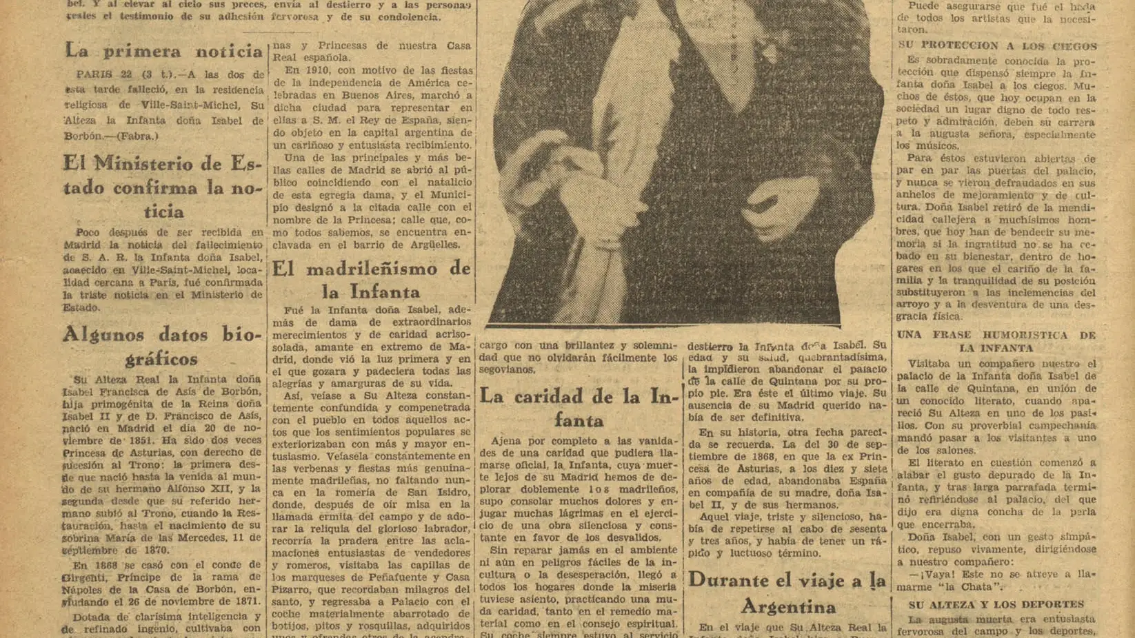 Obituario en "La Nación" del fallecimiento de la Infanta Isabel