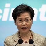 Hong Kong (China), 15/06/2021.- Hong Kong Chief Executive Carrie Lam speaks during a press conference at the Central Government Offices in Hong Kong, China, 15 June 2021. Lam has conceded that new guidelines authorising the banning of films believed to breach the Beijing-imposed national security law have caused concerns within the film industry after the gazetting last week of new guidelines for censors under the Film Censorship Ordinance. EFE/EPA/JEROME FAVRE