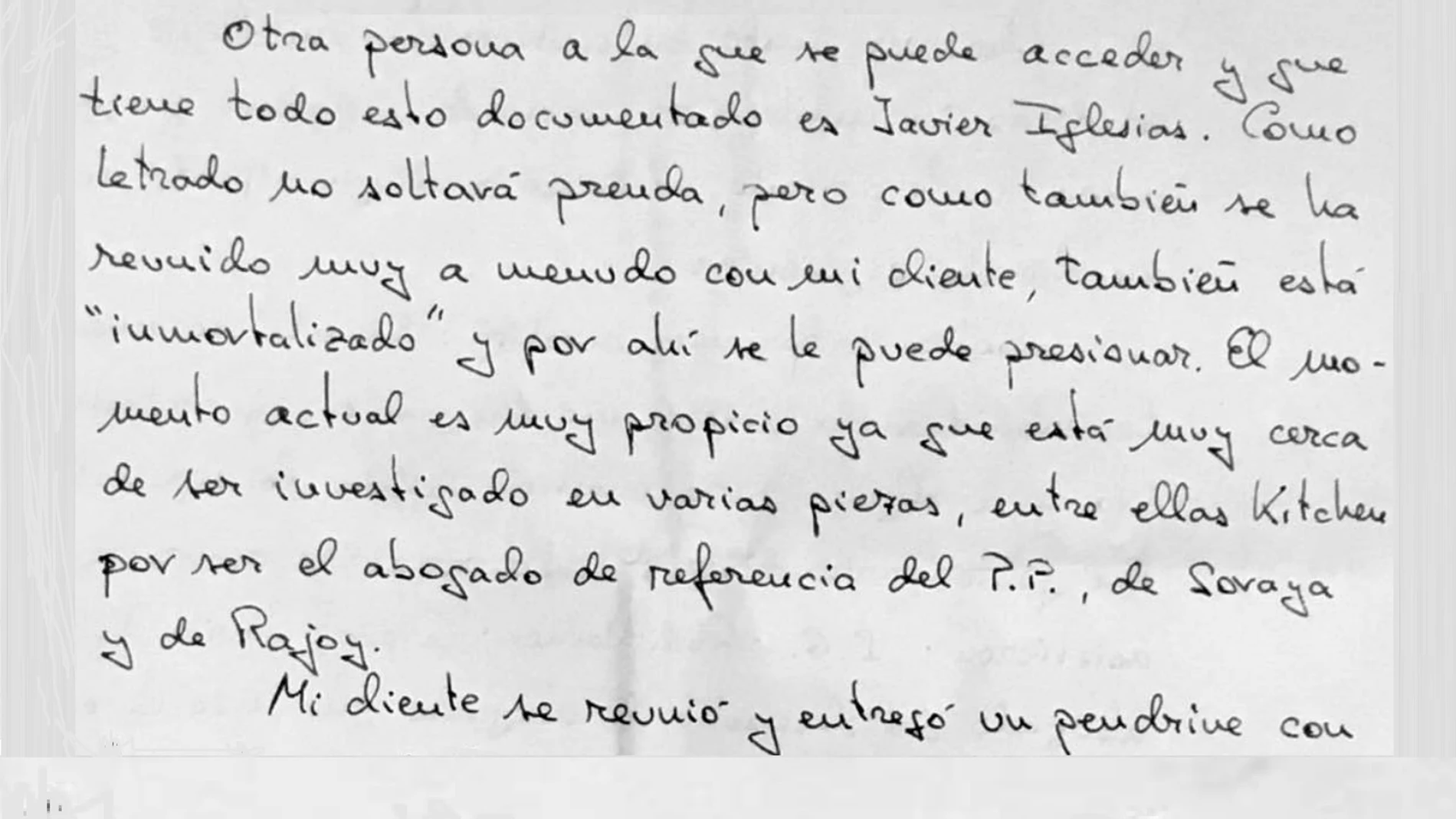 Carta del intermediario de Villarejo sobre el abogado Javier Iglesias, alias 'El Largo'