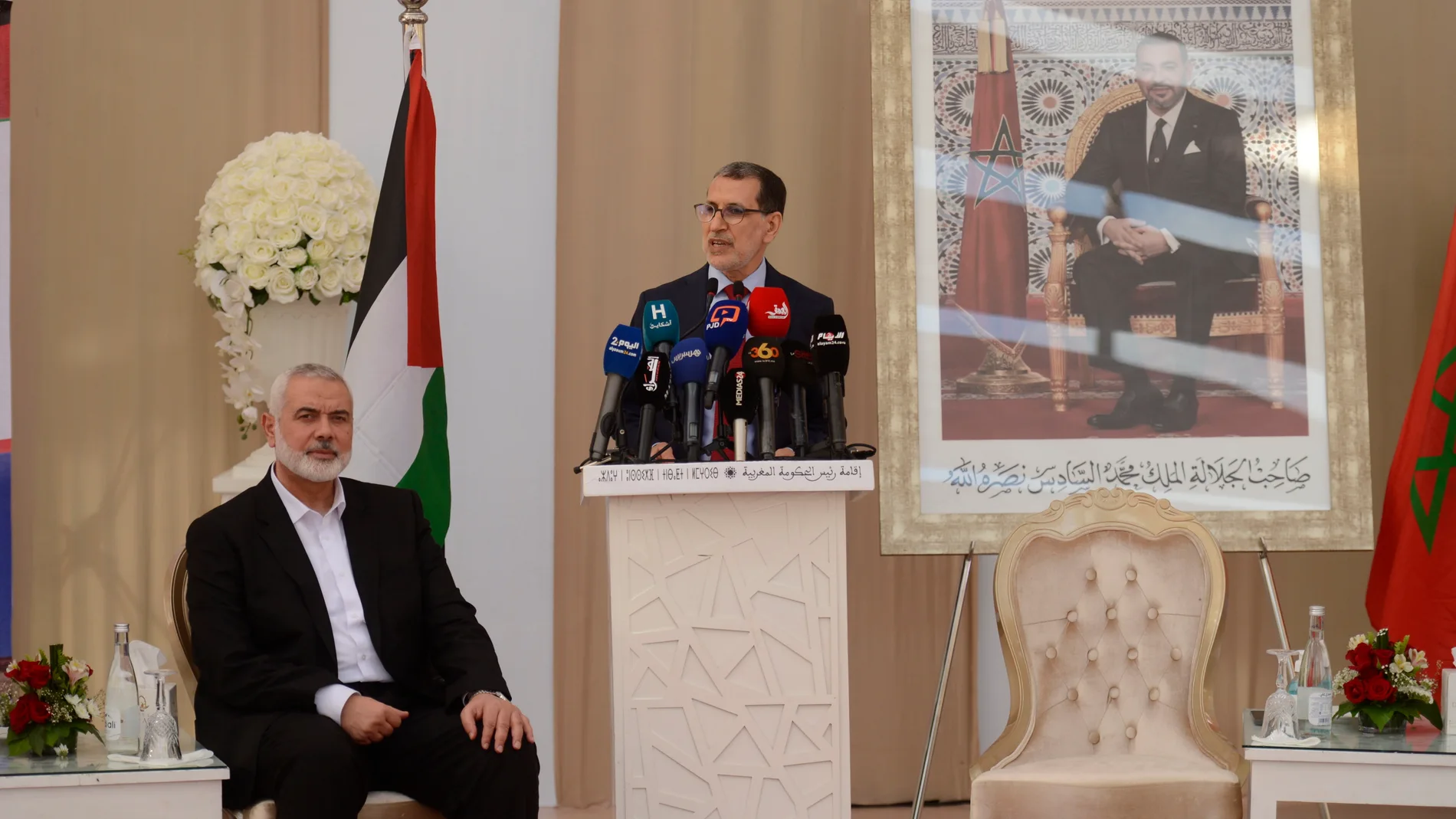 El derrotado primer ministro El Othmani con el líder de Hamas, Ismail Haniyeh, en una reciente visita a Marruecos EFE/EPA/STRINGER