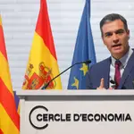 El presidente del Gobierno, Pedro Sánchez, durante su intervención en la clausura de la XXVI reunión del Cercle de Economía que se celebra en Barcelona.