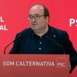 El ministro de Política Territorial y Función Pública y primer secretario del PSC, Miquel Iceta, durante su intervención en el Consell Nacional del partido.