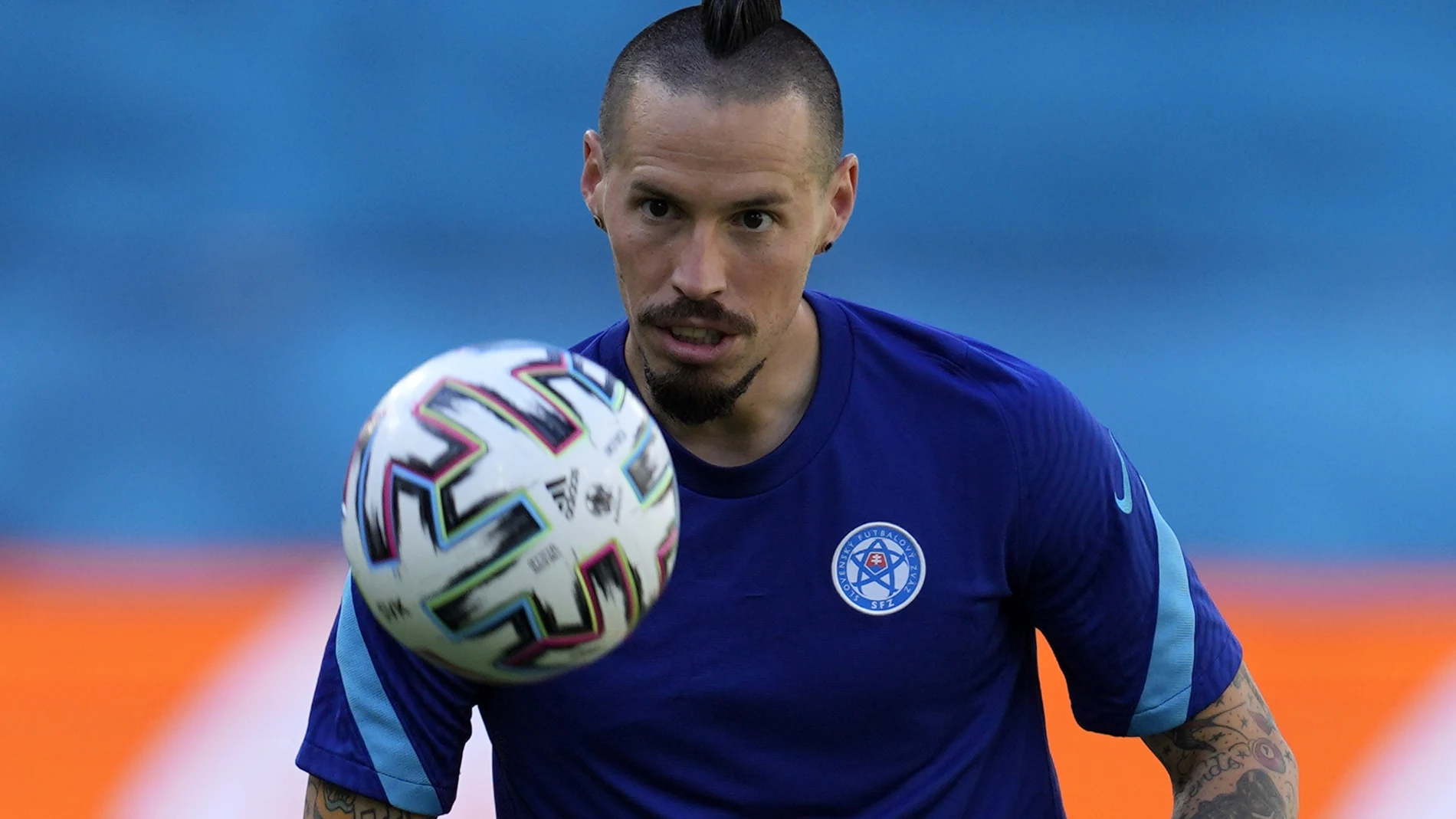 Marek Hamsik, durante el entrenamiento de este miércoles con Eslovaquia en La Cartuja