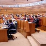 Votación durante la sesión plenaria de las Cortes