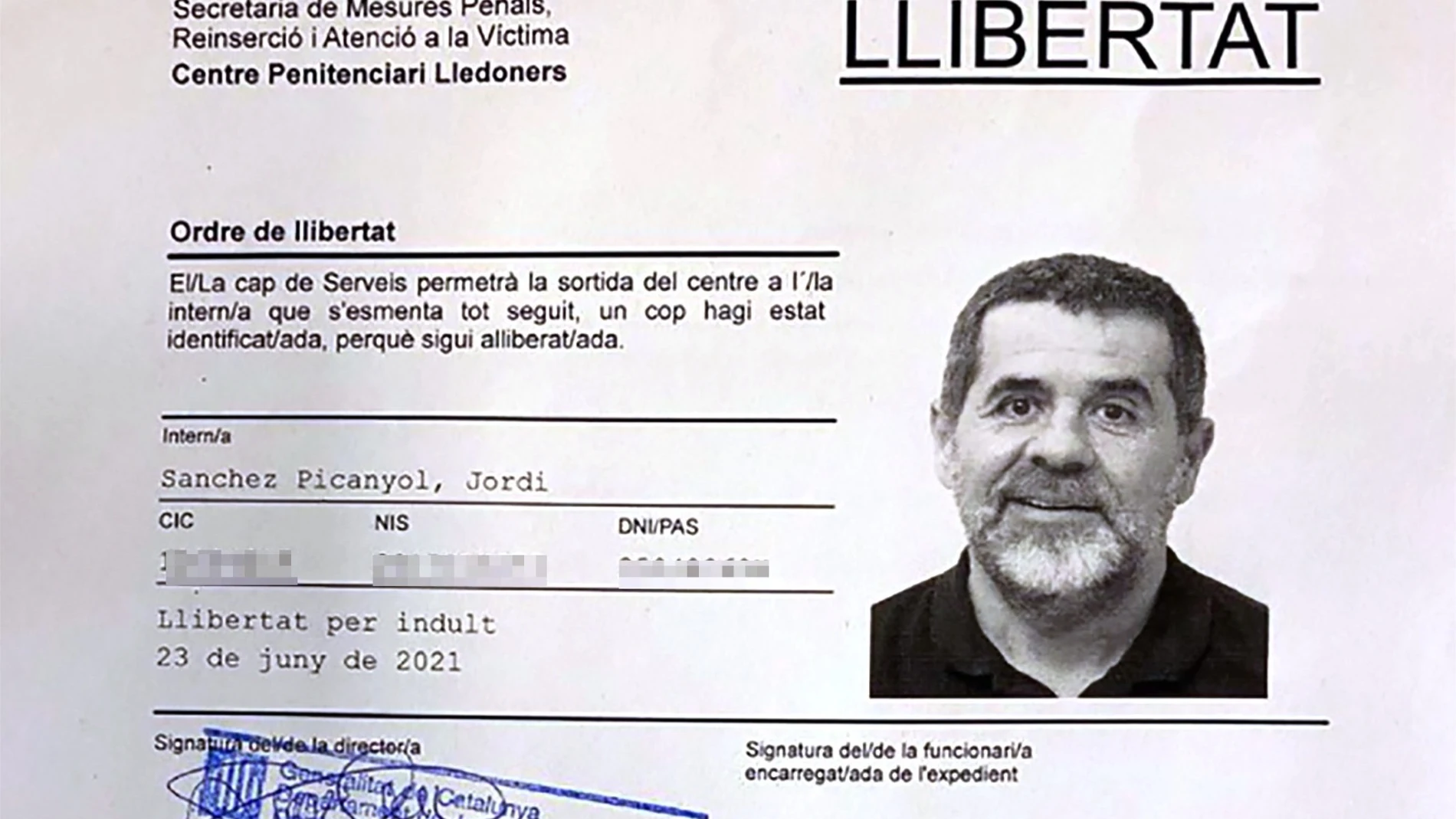 La orden de libertad del líder de la ANC Jordi Sánchez
