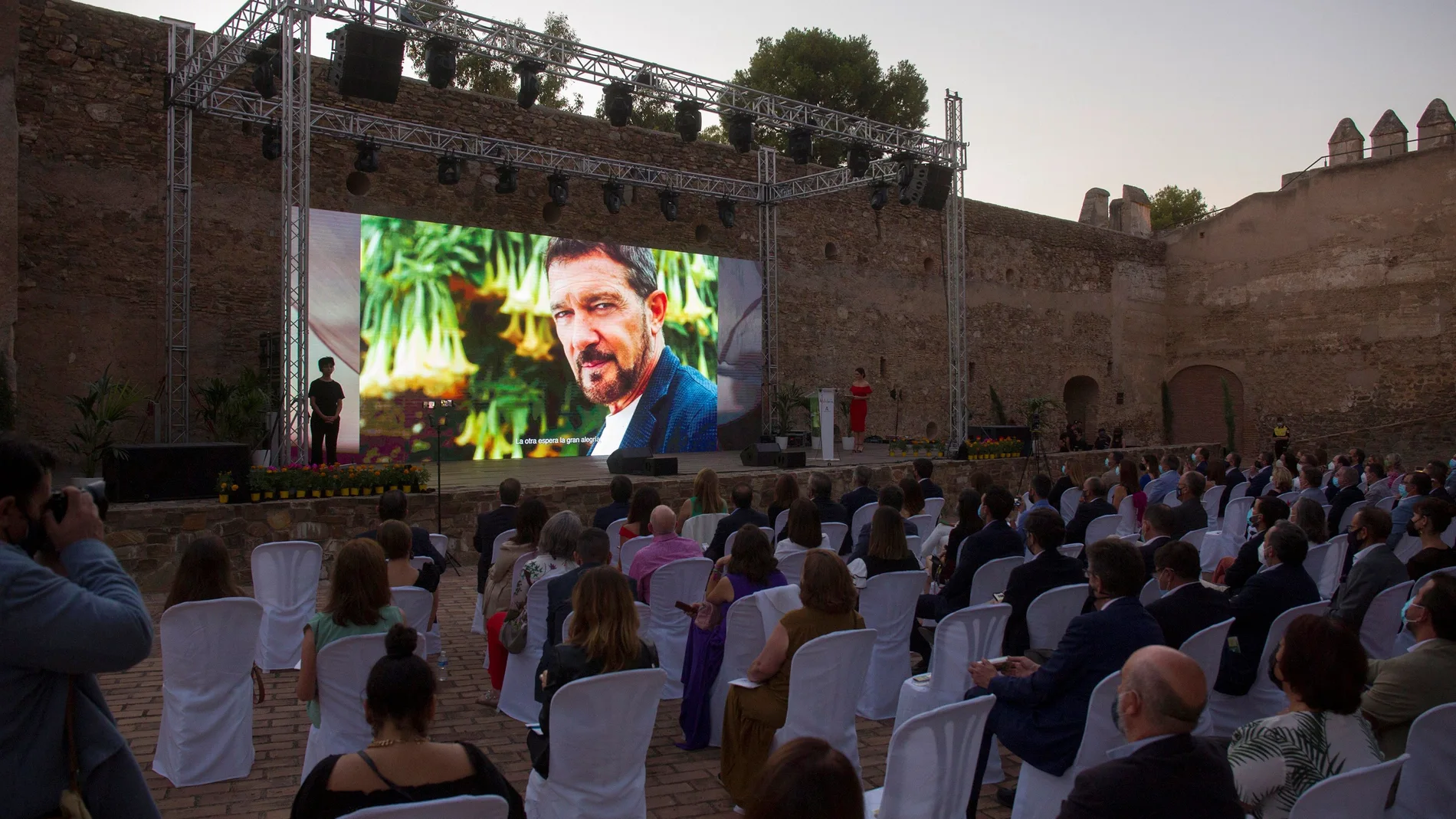 El actor Antonio Banderas participa en la gala de presentación de la nueva campaña de Turismo Andaluz celebrada en el Castillo de Gibralfaro, en Málaga