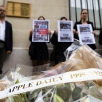 RSF Protest against Apple Daily newspaper closure at Chinese embassy in Paris
