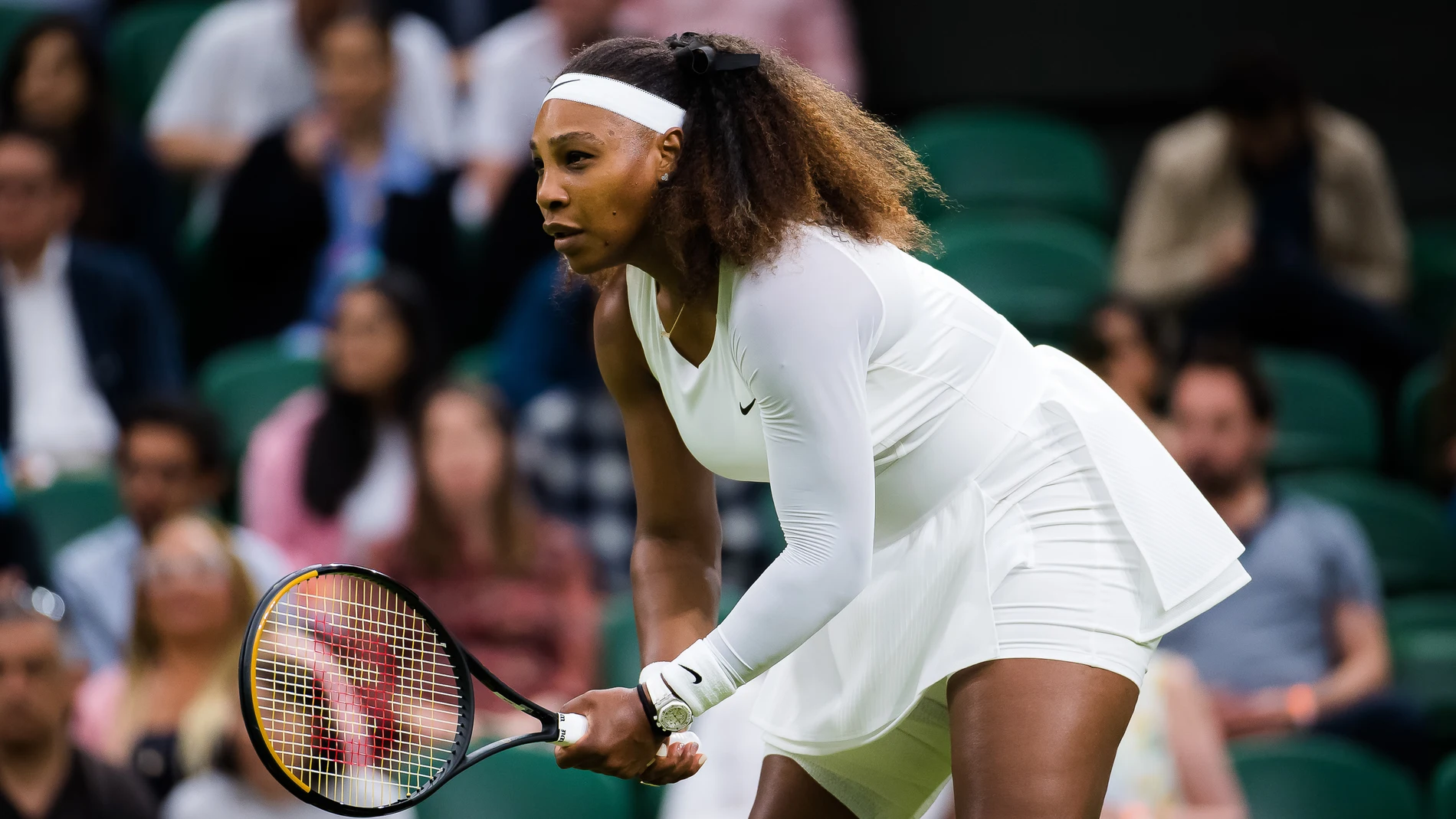 Serena Williams of the United States in action during the first round of the 2021 Wimbledon Championships Grand Slam tennis tournament against Aliaksandra Sasnovich of BelarusAFP7 29/06/2021 ONLY FOR USE IN SPAIN