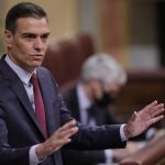 El presidente del Gobierno, Pedro Sánchez, interviene en una sesión de control al Gobierno en el Congreso de los Diputados, a 30 de junio de 2021