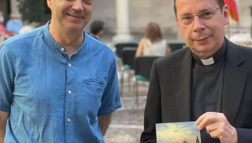 El poeta Fermín Herrero junto al vicario de la Prelatura del Opus Dei, Mariano Fazio