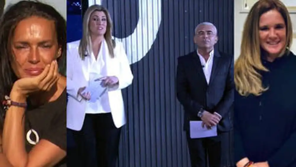 Olga Moreno, Carlota Corredera, Jorge Javier Vázquez y Raquel Moreno en un montaje de 'Telecinco'