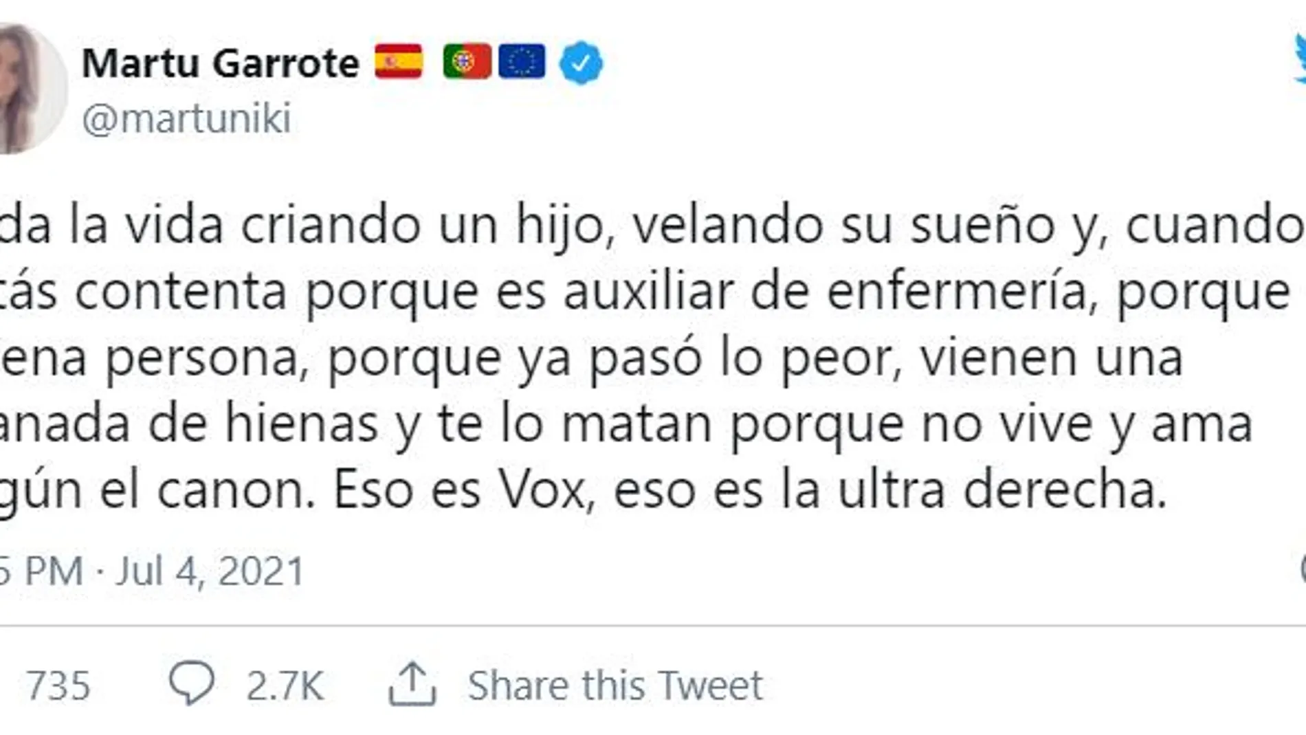 Martu Garrote carga contra VOX por el crimen de Samuel