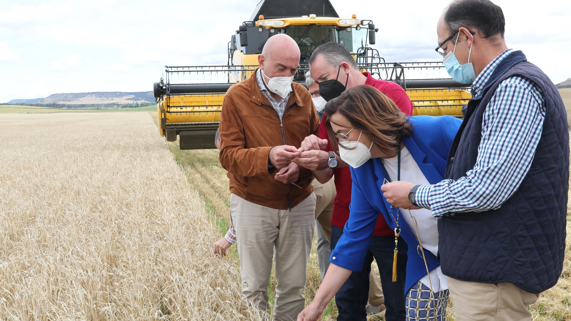 El consejero de Agricultura, Ganadería y Desarrollo Rural, Jesús Julio Carnero, presenta los datos de la cosecha de cereal en Castilla y León, junto a Ángeles Armisén, entre otros