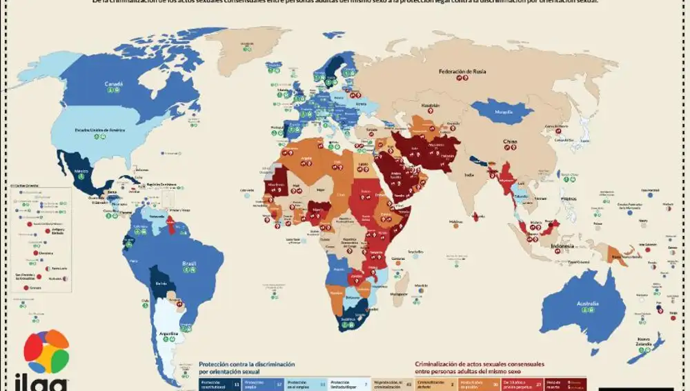 Mapa sobre las leyes de orientación sexual en el mundo