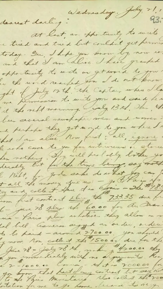 Un fragmento de las dos cartas de Dahl a su mujer halladas tras su captura por los franquistas