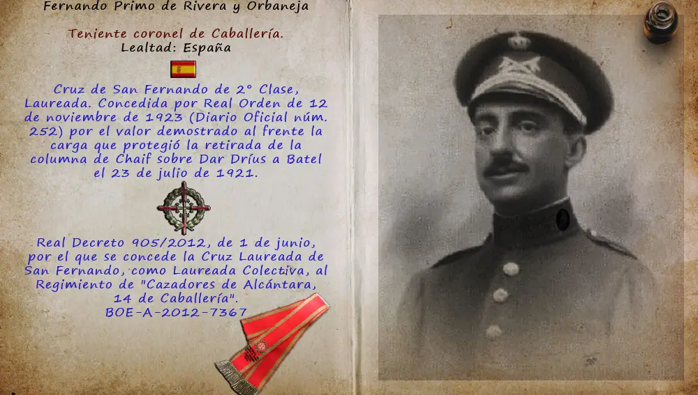 Documento que acredita la concesión de la Cruz de San Fernando a Primo de Rivera