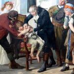 Gaston Mélingue (1840-1914). Jenner inoculando la vacuna (1879) Óleo sobre lienzo. Academia Nacional de Medicina de París