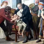 Gaston Mélingue (1840-1914). Jenner inoculando la vacuna (1879) Óleo sobre lienzo. Academia Nacional de Medicina de París