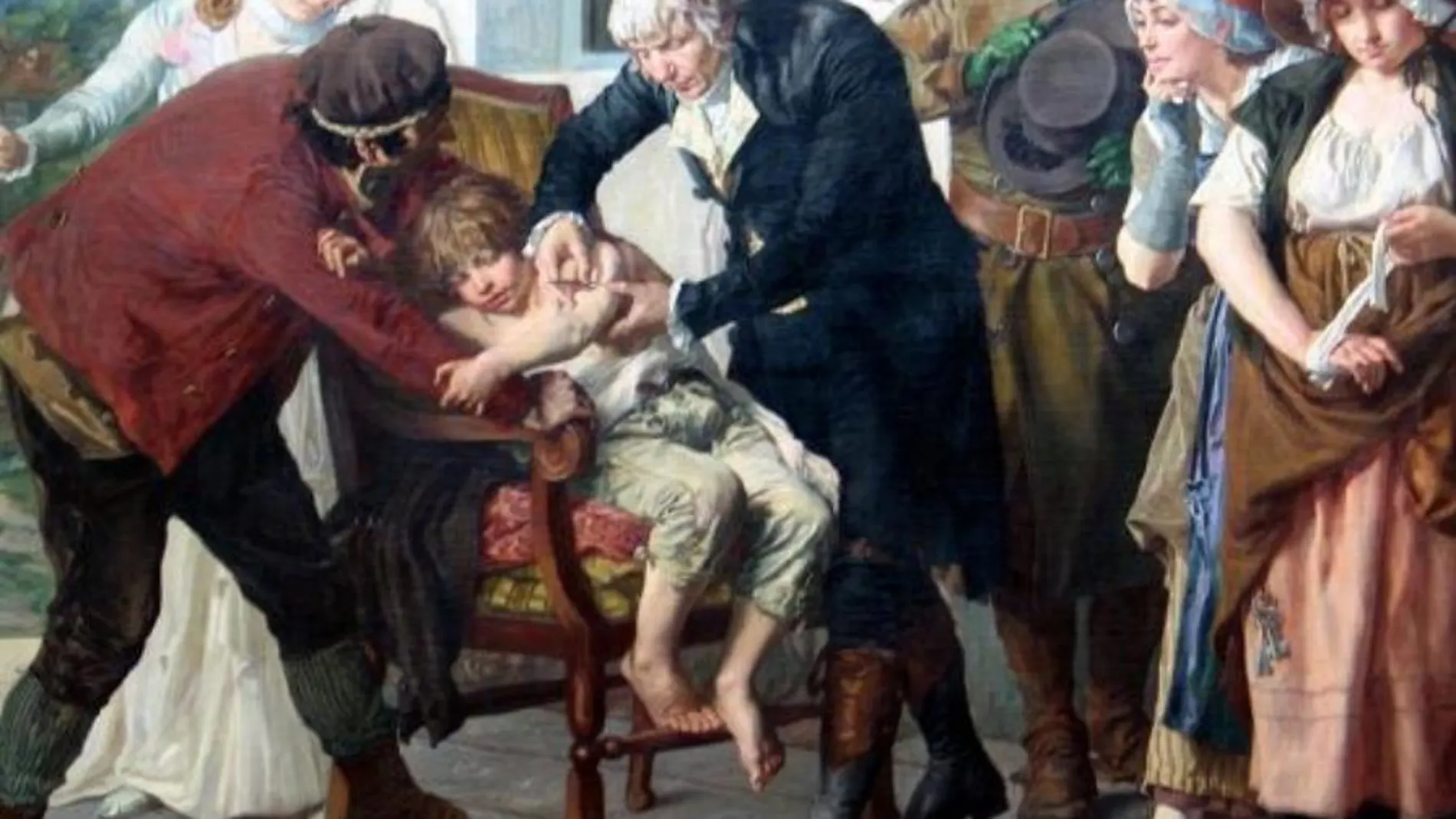 Gaston Mélingue (1840-1914). Jenner inoculando la vacuna (1879) Óleo sobre lienzo. Academia Nacional de Medicina de París