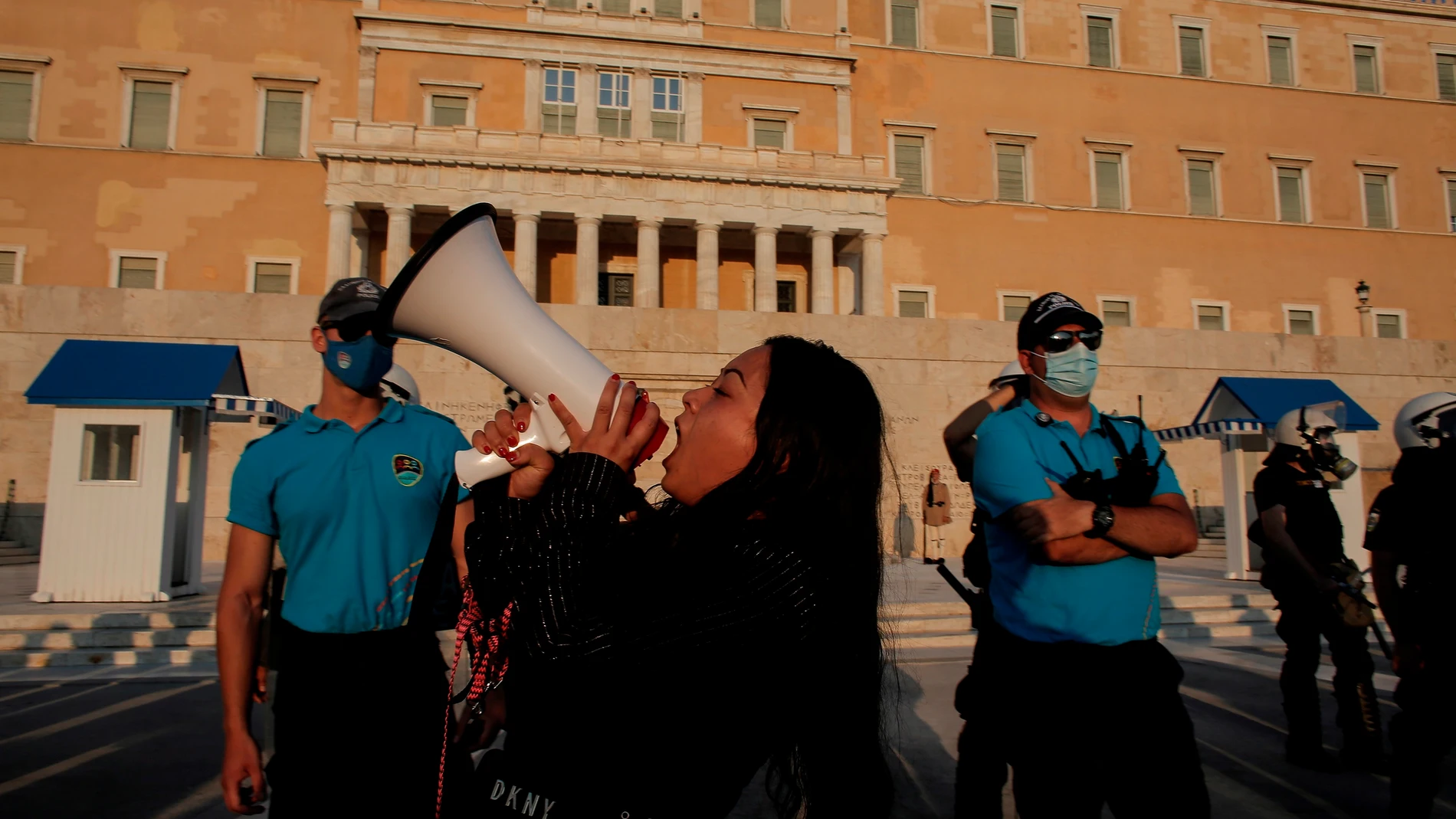 Protestas de los antivacunas en Atenas