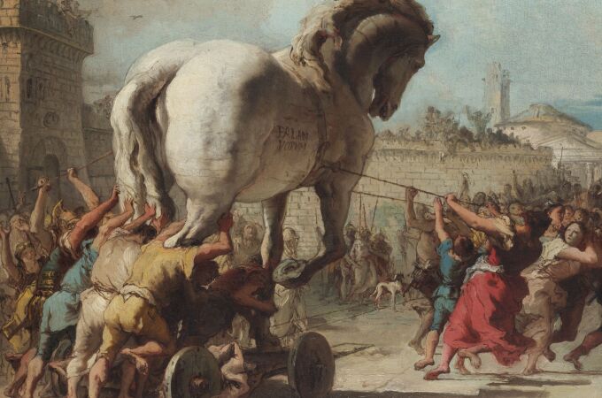Cuadro de Giovanni Domenico Tiepolo: La procesión del caballo de Troya en Troya (1760).
