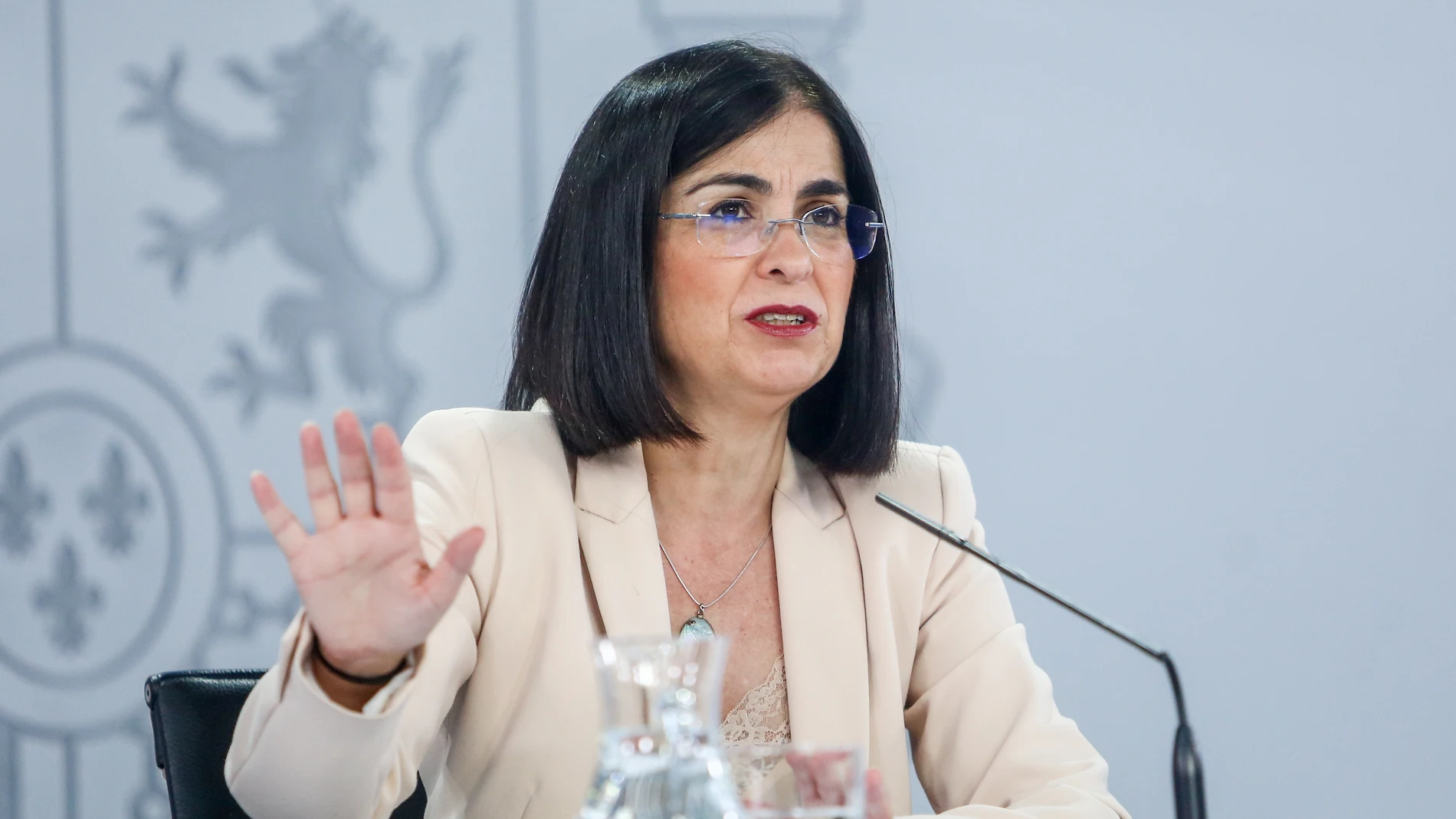 La ministra de Sanidad, Carolina Darias, interviene en la rueda de prensa posterior al Consejo Interterritorial de Salud, a 20 de julio de 2021, en Madrid (España)