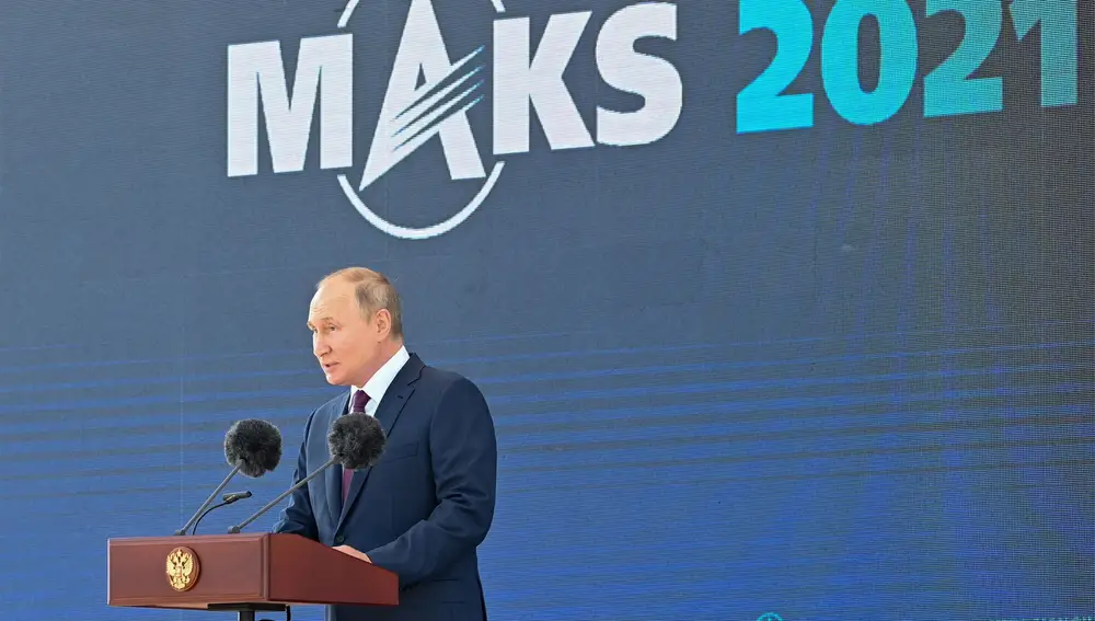 Putin durante la inauguración de la feria aérea MAKS 2021