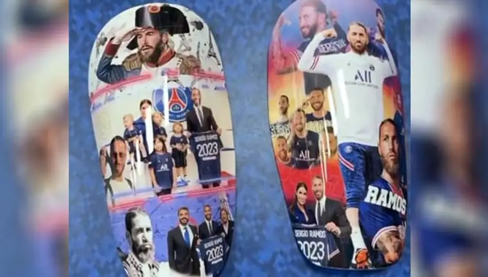 Nuevas espinilleras de Sergio Ramos, en las que se le puede ver recordando a Napoleón Bonaparte.