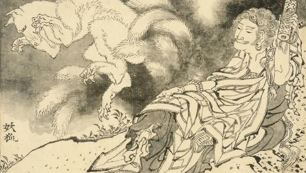 &quot;Fumei Choja y el zorro espiritual de nueve colas&quot;, de Hakusai