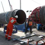 Trabajadores del gasoducto Nord Stream 2, cerca de Kingisepp, en Leningrado, Rusia