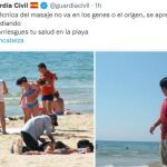 Tweet de la Guardia Civil advirtiendo del peligro de masajistas de playa