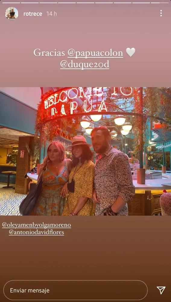 Antonio David, Olga Moreno y Rocío Flores en un restaurante de Madrid