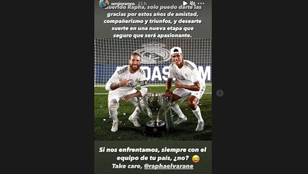 Mensaje de Sergio Ramos a Raphaël Varane en Instagram.