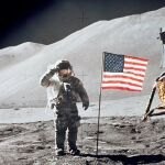Bandera de los Estados Unidos de América en la Luna