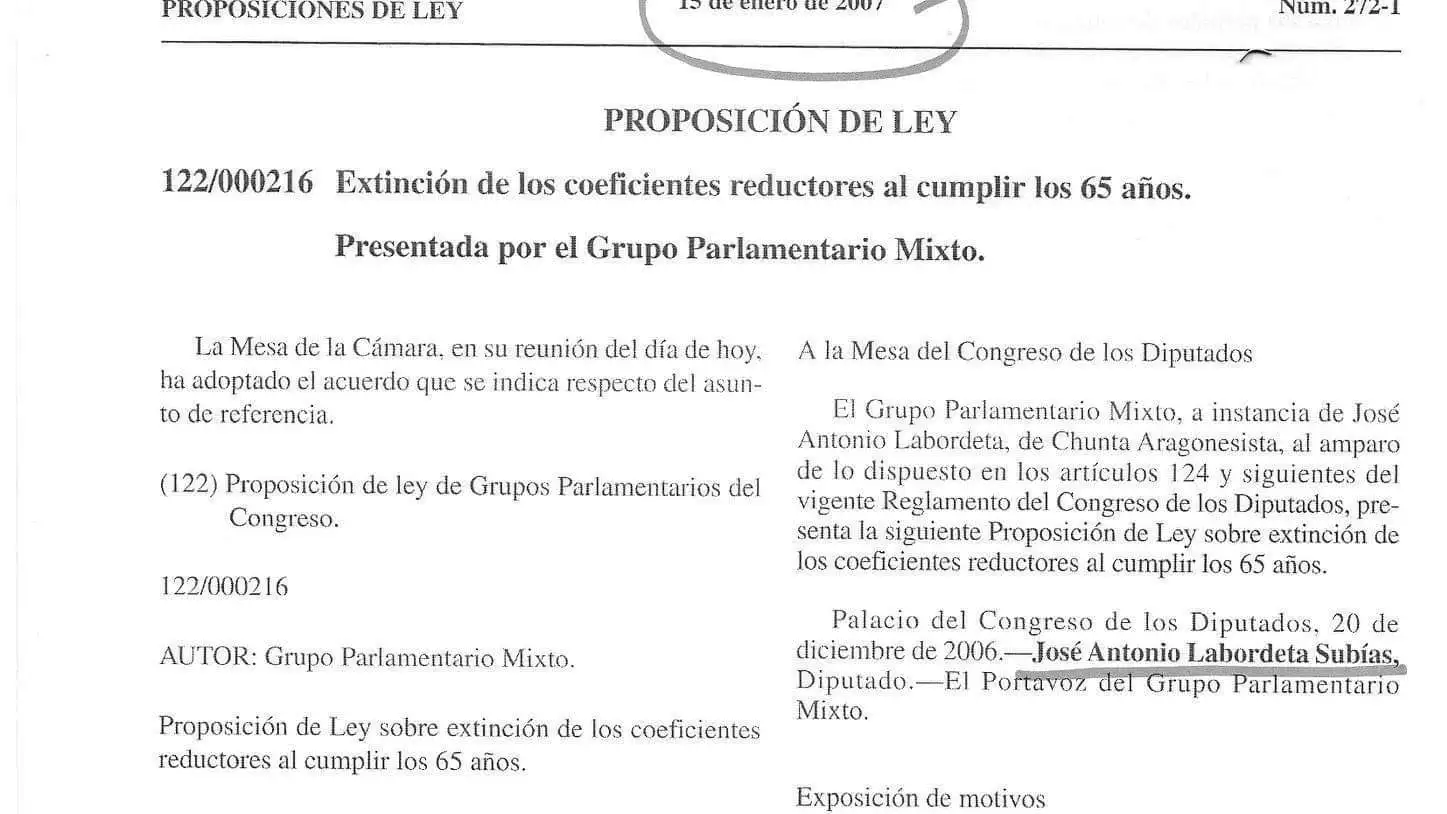 Proposición de ley de 2007, cuando era diputado José Antonio Labordeta