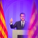 El presidente de la Generalitat, Pere Aragonès, este martes, durante rueda de prensa posterior a la reunión semanal del Govern.