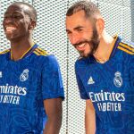 Mendy y Benzema, con la nueva camiseta visitante del Real Madrid