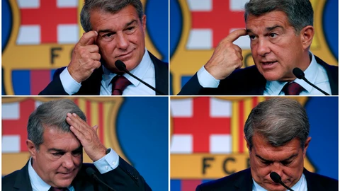 Rueda de prensa convocada por el presidente del FC Barcelona, Joan Laporta, para explicar los motivos por los que delantero argentino Lionel Messi abandonaba el Barça