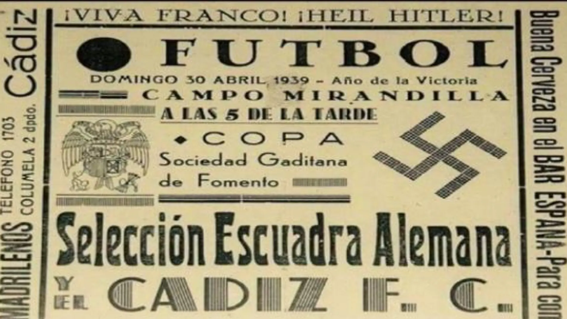 Cartel del histórico partido disputado el 30 de abril de 1939